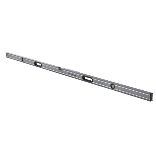 Stanley box spirit level with three vials and two handles, designed for precise leveling in photography and construction.