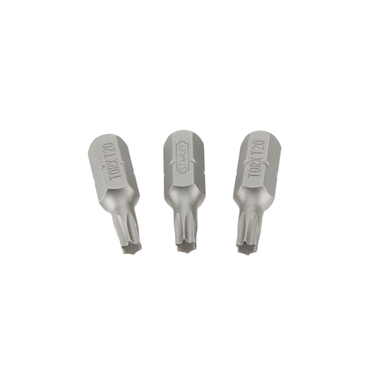 Front view photo of STANLEY 0-68-842 silver Torx screwdriver bits, set of three, on white background.