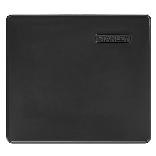 Rectangular black Stanley photography mat with embossed logo in the corner.