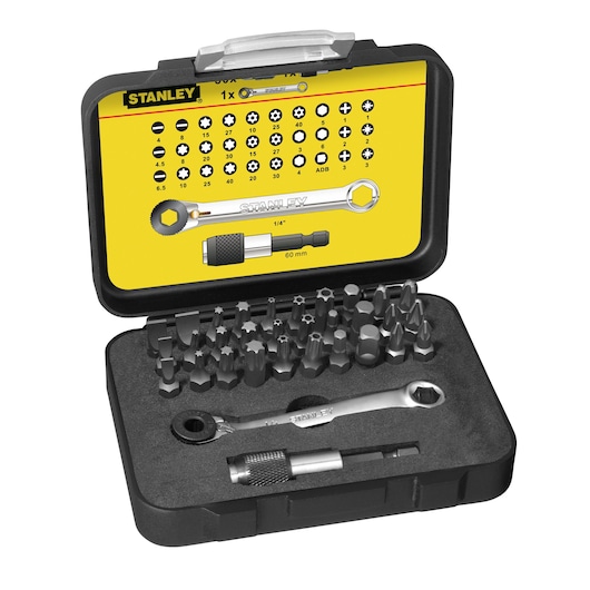 Set de 32 buc. STANLEY®, vârfuri de șurubelniță de 1/4 in. (25 mm) și suport magnetic pentru burghie cu inel de blocare