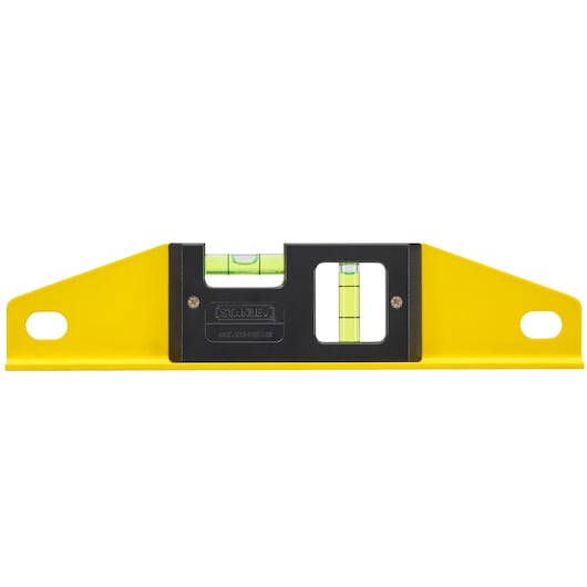 STANLEY 1-42-799 box spirit level, yellow and black, front view on white background.
