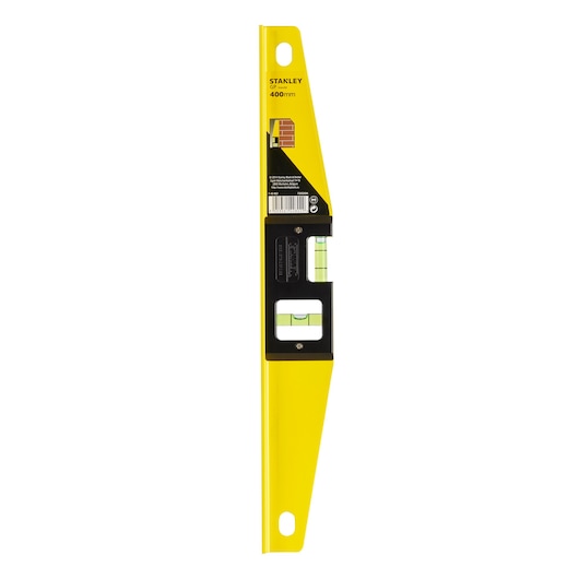 STANLEY 1-42-802 spirit level, yellow with black details, photography of product on white background.