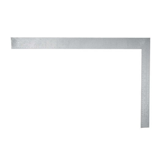 A metal carpenter's square with measurement markings, shown against a white background.
