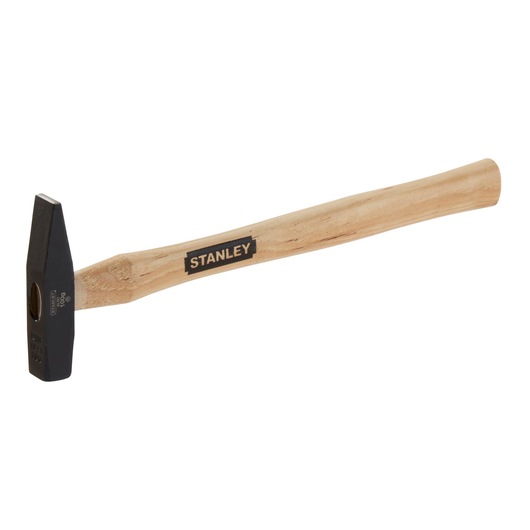 STANLEY 1-51-171 woodworking hammer with wooden handle, side angle, white background.