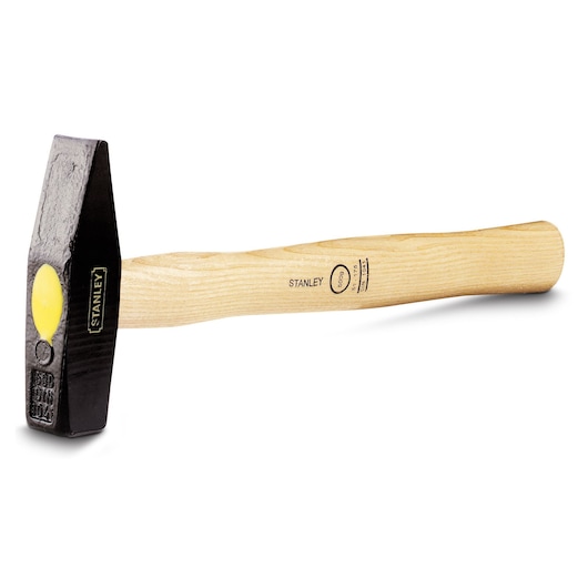 STANLEY 1-51-175 club hammer with wooden handle, side angle, black head, yellow detail.