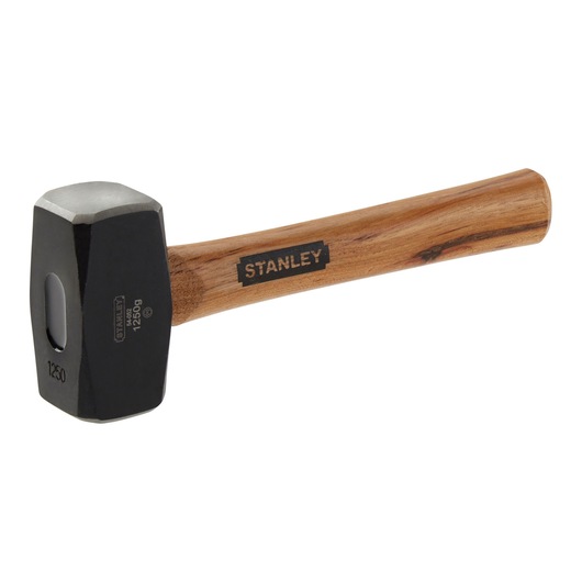 STANLEY 1-54-052 sledge hammer with black metal head and natural wood handle, side angle on white background.