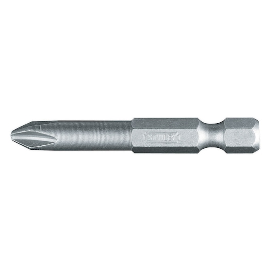 STANLEY 1-68-992 silver screwdriver bit, hexagonal shank, side view on white background.
