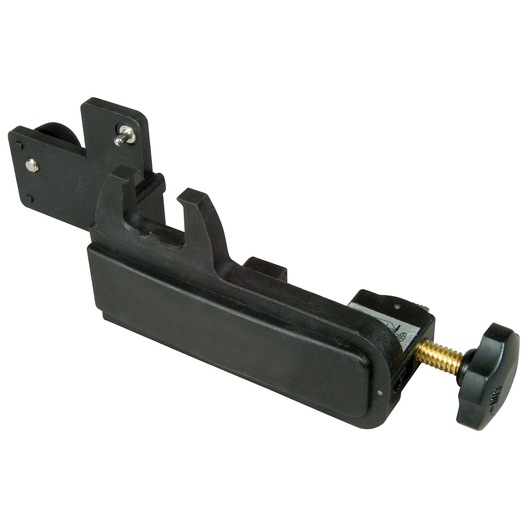 STANLEY 1-77-121 photography accessory clamp, side angle, black body with adjustable brass screw.