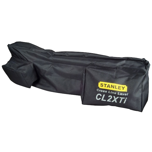 STANLEY 1-77-121 black soft case for Cross Line Level, front angle, product photography, visible branding.