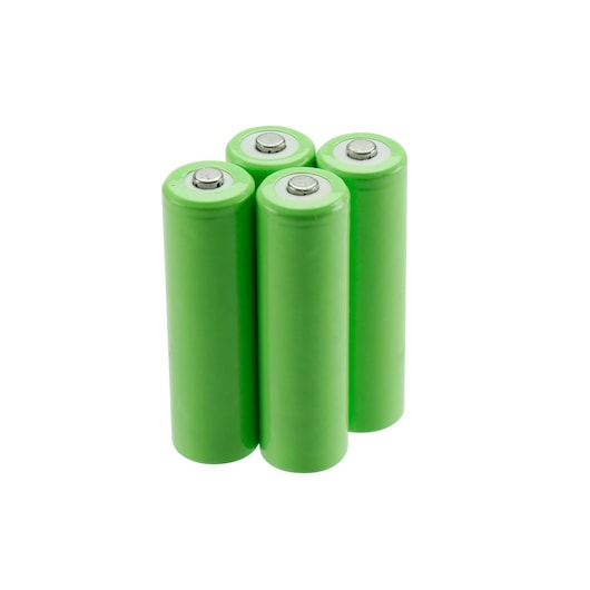 STANLEY 1-77-135 photography of four green cylindrical batteries standing upright, white background, top angle.