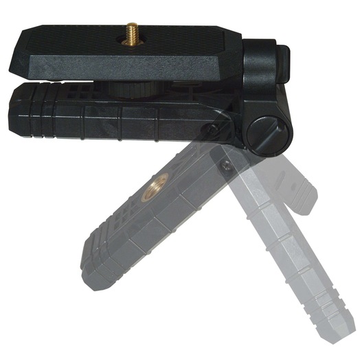 STANLEY 1-77-192 adjustable black tripod adapter for photography, side angle on white background.