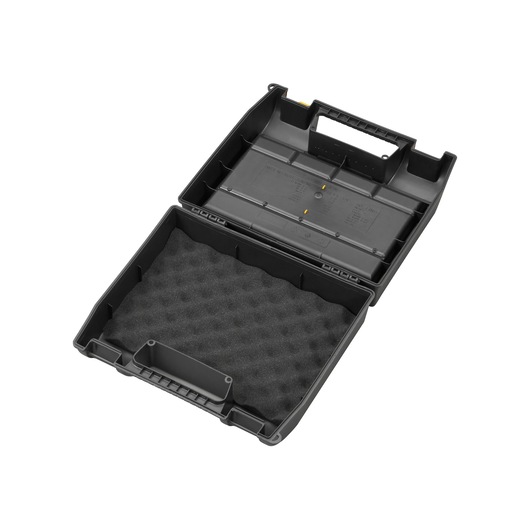 STANLEY 1-92-734 storage case with foam padding, black, open, angled view on white background.
