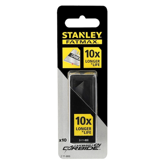 Stanley 2-11-800 Fatmax tungsten carbide utility blades pack, product photography, front angle.