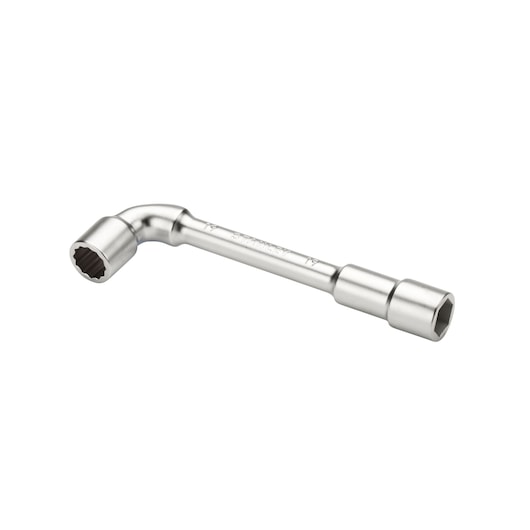 Photo of a STANLEY 2-86-696 double-ended L-shaped socket wrench, silver finish, shown on white background.
