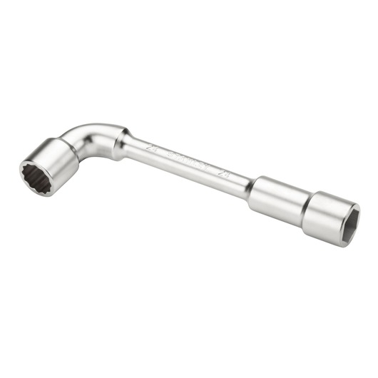 STANLEY chrome-plated L-shaped box spanner for tightening or loosening nuts and bolts.