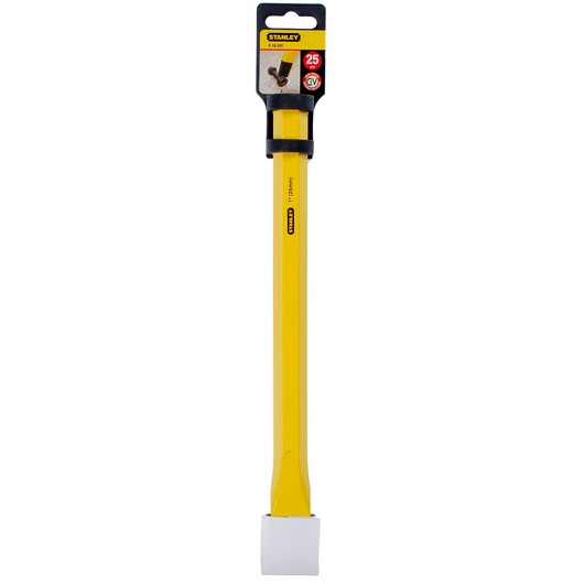 STANLEY 4-18-291 yellow cold chisel, 25 cm, shown front view on white background.