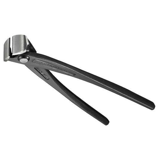 Black and silver Stanley end cutting pliers with curved handles shown on a white background.