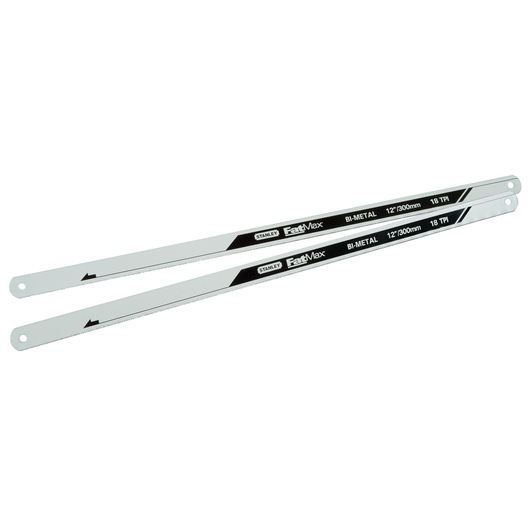 STANLEY FMHT0-20194 bi-metal hacksaw blades, 12 inch, 18 TPI, photography, white background, two pieces.