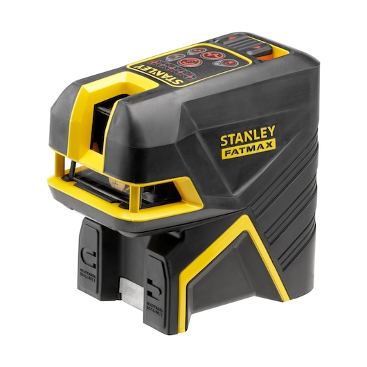 STANLEY FMHT1-77415 laser level, black and yellow, angled view on white background.