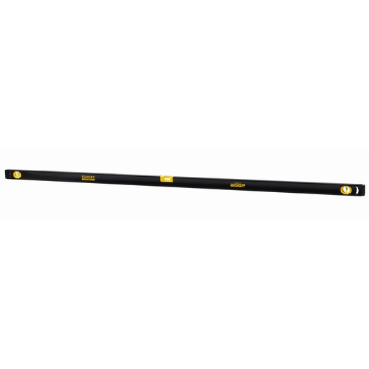 STANLEY FMHT42561-1 black spirit level with yellow vials, front angle on white background.