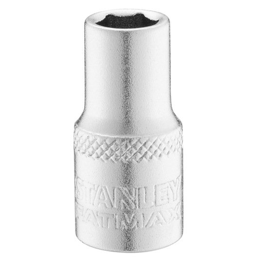 Photo of STANLEY FMMT17191-0 chrome hand socket with knurled grip, front angle on white background.
