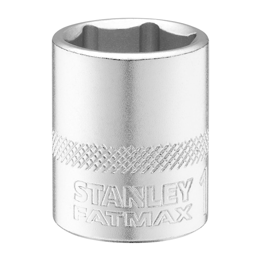 STANLEY FMMT17217-0 chrome socket, embossed branding, straight angle, photography on white background.