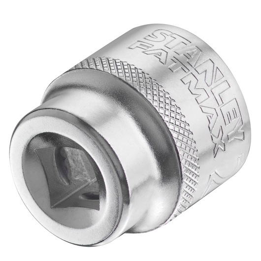 STANLEY FMMT17221-0 chrome socket, close-up angled on white background, knurled grip and FATMAX logo visible.