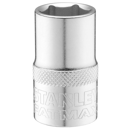 STANLEY FMMT17234-0 chrome socket, knurled grip, photography, front angle, white background.