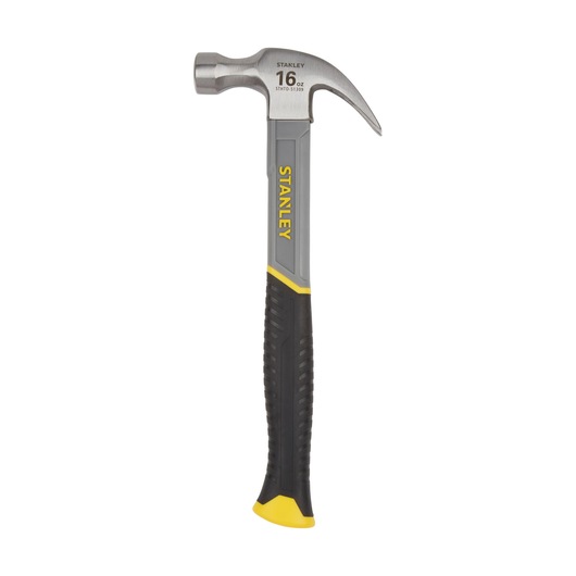 STANLEY STHT0-51309 claw hammer with yellow and black grip, side view, white background.