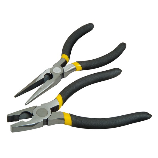 Photo of STANLEY STHT0-62114 pliers set with black and yellow handles, white background, angled view.