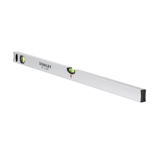 Stanley aluminum spirit level with two vials, used for accurate leveling in construction or photography.
