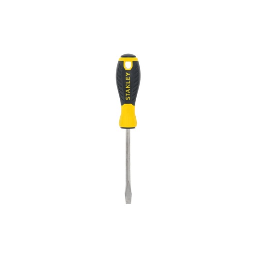 STANLEY STHT1-60389 slotted screwdriver with yellow and black handle, front view on white background.