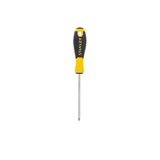 STANLEY STHT1-60413 Phillips screwdriver with yellow and black handle, front angle on white background.