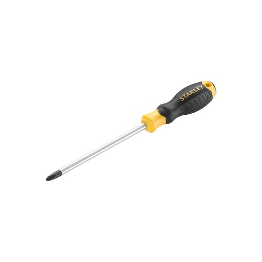 STANLEY STHT16159-0 Phillips screwdriver with black and yellow handle, side angle on white background.