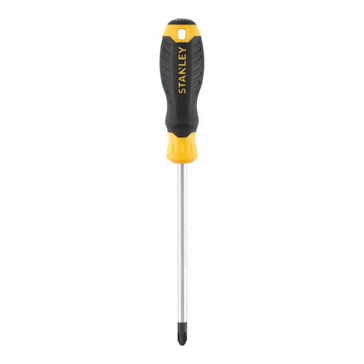 STANLEY STHT16159-0 Phillips screwdriver with black and yellow handle, front angle on white background.