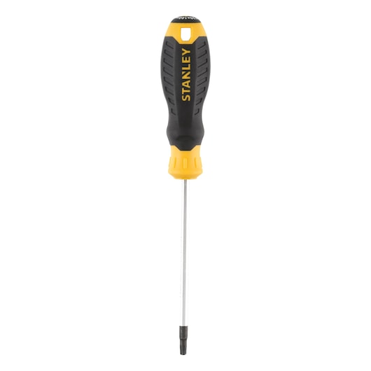 STANLEY STHT16179-0 black and yellow screwdriver, front angle, ergonomic handle, white background.