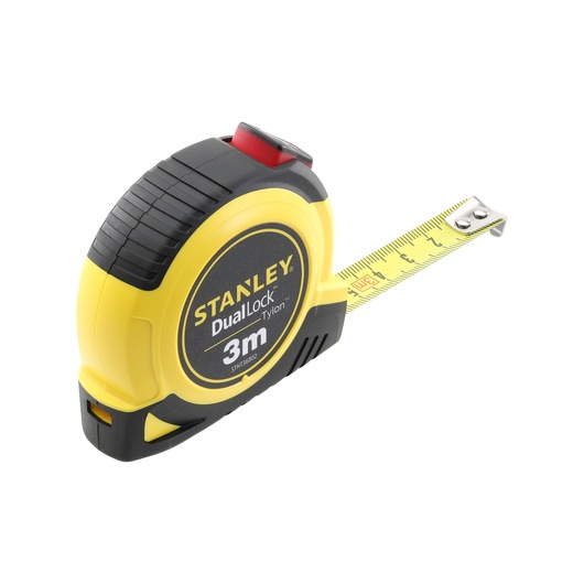STANLEY STHT36802-0 tape measure, yellow and black, 3m length, angled view on white background.