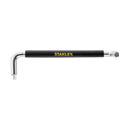 Photo of STANLEY STHT80879-0 L-shaped ratchet wrench, black handle, side view, hand tool category.