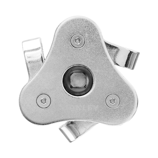 STANLEY STHT80880-0 adjustable three-arm oil filter wrench, close-up front angle on white background.