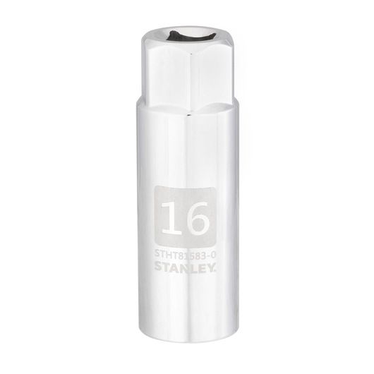 STANLEY STHT81583-0 chrome hex socket, 16mm size, tool category, front angle on white background.