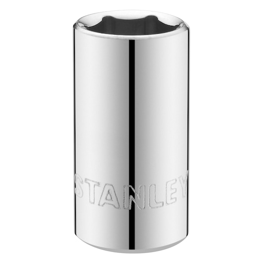 STANLEY STMT86106-0 chrome socket tool, cylindrical front angle, embossed branding.