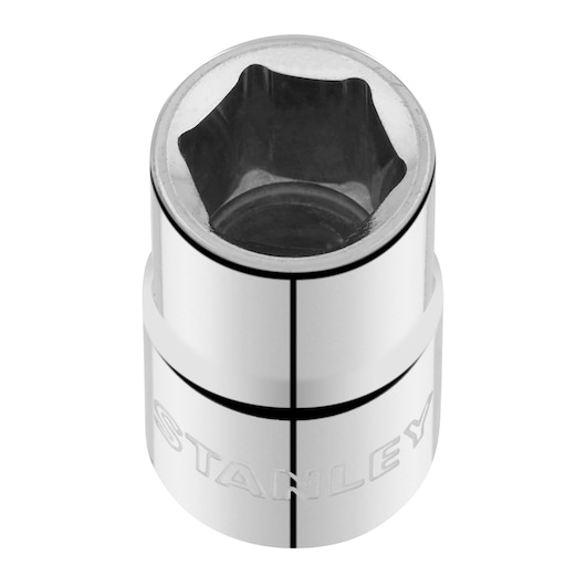 Photo of STANLEY STMT86514-0 chrome socket tool on white background, top angle.