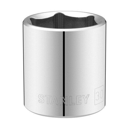 Photo of STANLEY STMT86530-0 chrome socket, 30mm, tool accessory, front angle on white background.