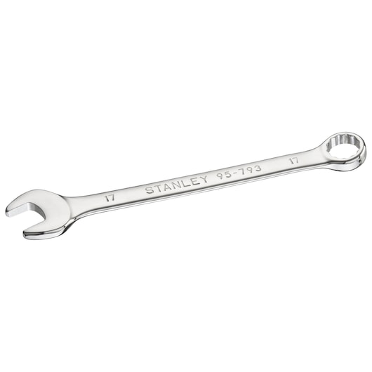 Photo of STANLEY STMT95793-0 combination wrench, chrome finish, 17 mm size, product shown on white background.