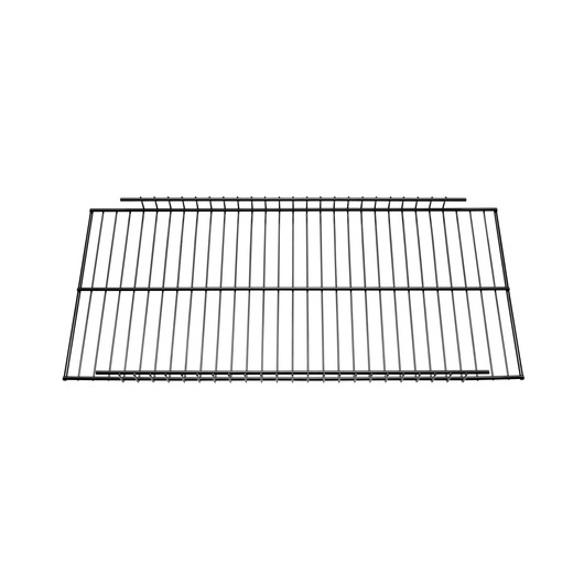 Photo of STANLEY STST82613-1 metal wire shelf, black rectangular storage rack on white background, top view.