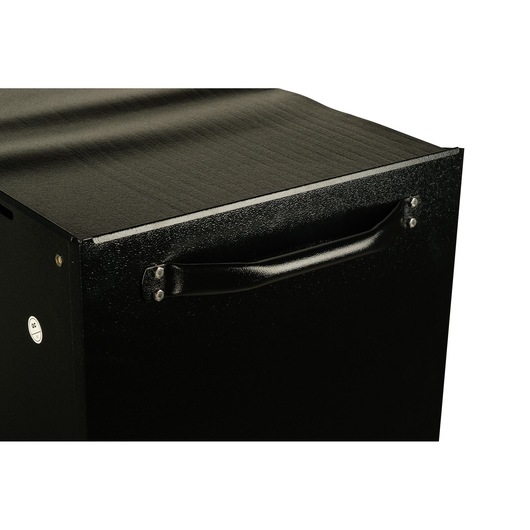 STANLEY STST98182-1 tool storage cabinet corner with black textured handle, close-up angle.