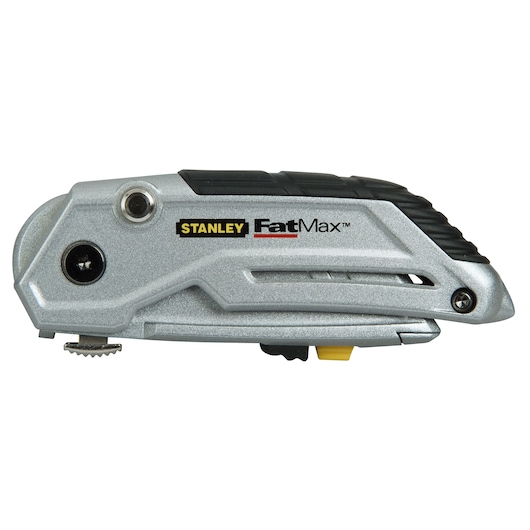 STANLEY XTHT0-10502 utility knife silver and black, FatMax series, product side view white background