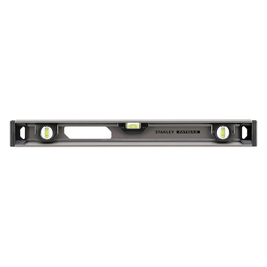 STANLEY XTHT1-42131 spirit level with three vials and handle, front angle on white background.